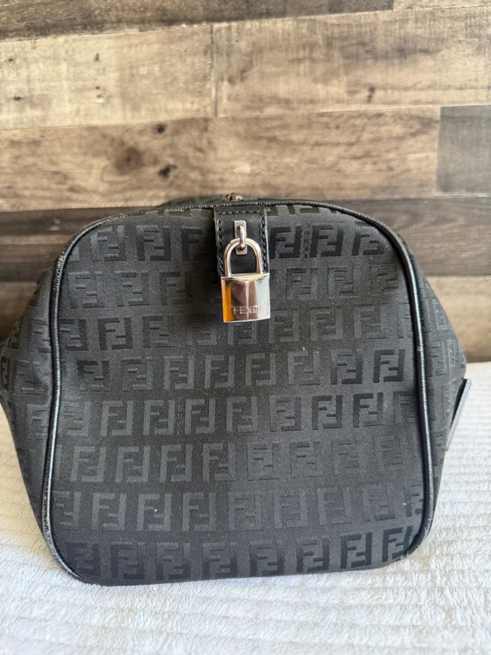 Fendi Black FF Logo Boston bag